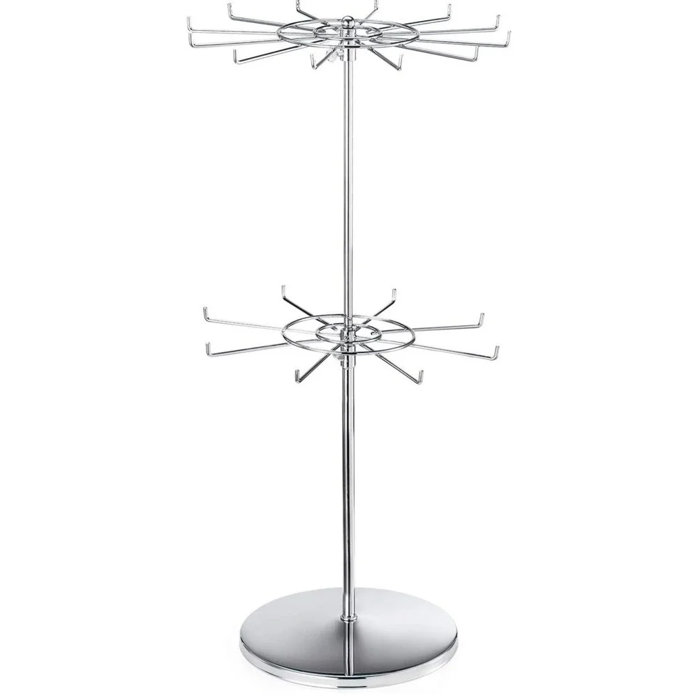 2 Tier Rotating Jewelry Display Stand Adjustable Chrome Necklace Carousel Rack